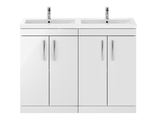 Nuie Athena 1200mm Floor Standing 4 Door Vanity Unit With Double Ceramic Basin