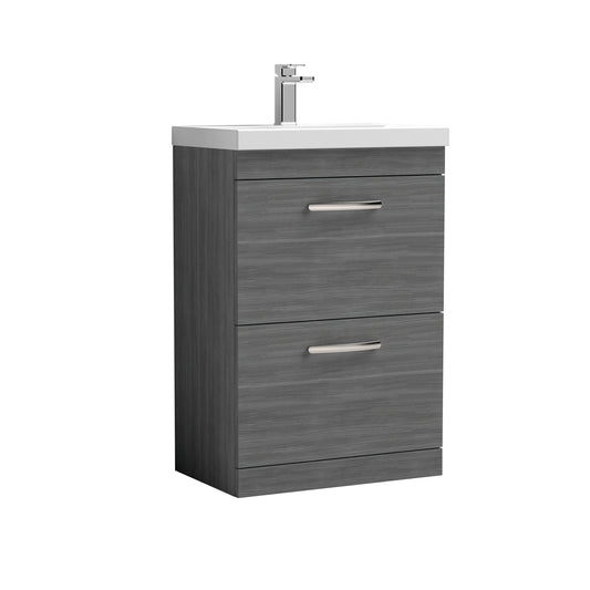 Nuie Athena 600mm Anthracite Woodgrain Floor Standing 2 Drawer Vanity Unit With Basin