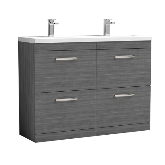 Nuie Athena 1200mm Floor Standing Anthracite Woodgrain 4 Drawer Vanity Unit With Twin Basin