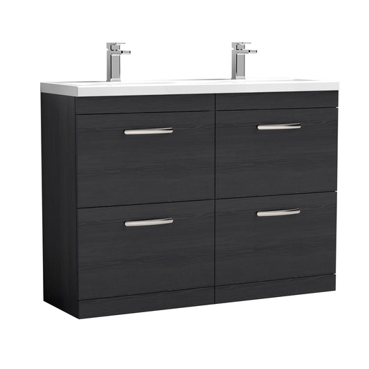 Nuie Athena 1200mm Floor Standing 4 Drawer Charcoal Black Vanity Unit with Twin Basin