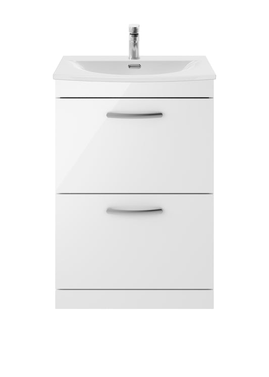 Nuie Athena 600mm Floor Standing 2 Drawer Vanity Unit With 1 Tap Hole Basin