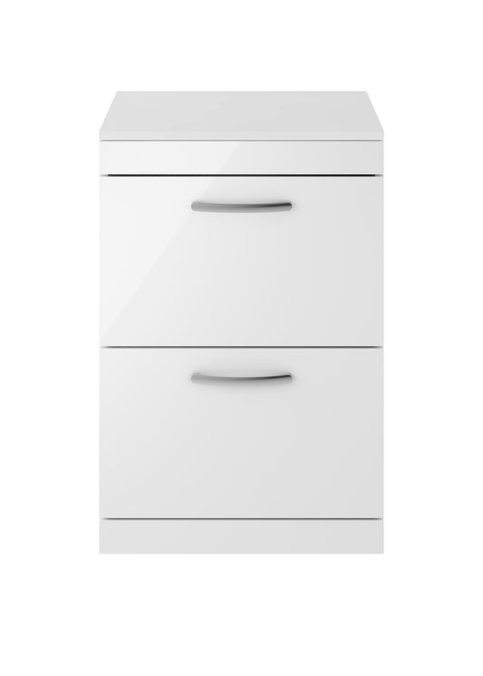 Nuie Athena 600mm Floor Standing 2 Drawer Vanity Unit With Worktop & Soft Close Drawers