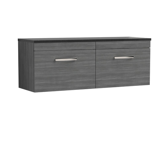 Nuie 1200mm Anthracite Woodgrain Wall Hung 2-Drawer Vanity Unit With Laminate Worktop