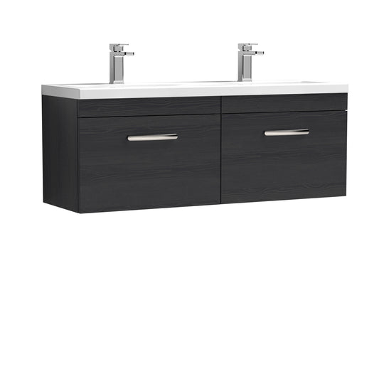 Athena 1200mm Wall Hung 2 Drawer Vanity Unit with Twin Ceramic Basin by Nuie