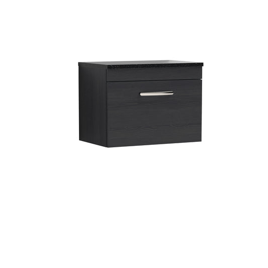 Nuie Athena 600mm Wall Hung Single Drawer Vanity Unit With Charcoal Black Worktop
