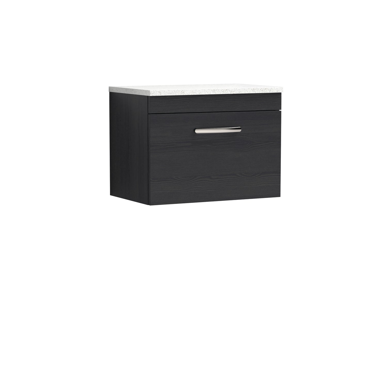 Nuie Athena 600mm Wall Hung Single Drawer Charcoal Black Vanity Unit With Laminate Worktop