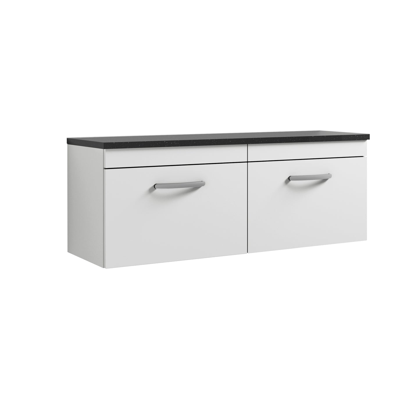 Nuie 1200mm Wall Hung Gloss White 2-Drawer Unit with Laminate Worktop & Handles