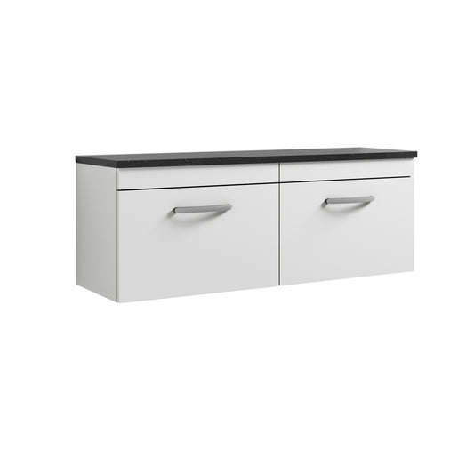 Nuie 1200mm Wall Hung Gloss White 2-Drawer Unit with Laminate Worktop & Handles