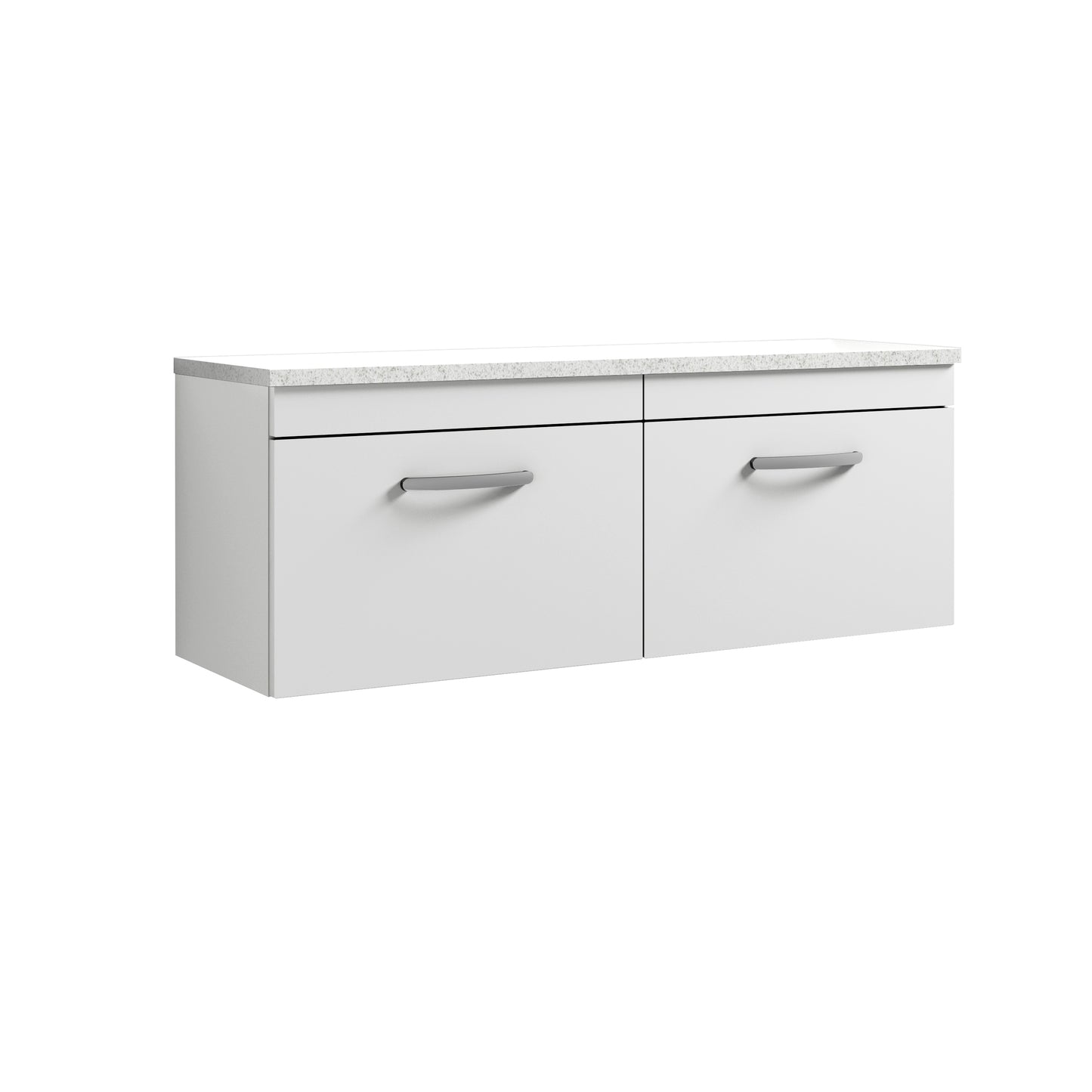 Nuie 1200mm Gloss White Wall Hung 2-Drawer Unit With Laminate Worktop & Soft Close Drawers