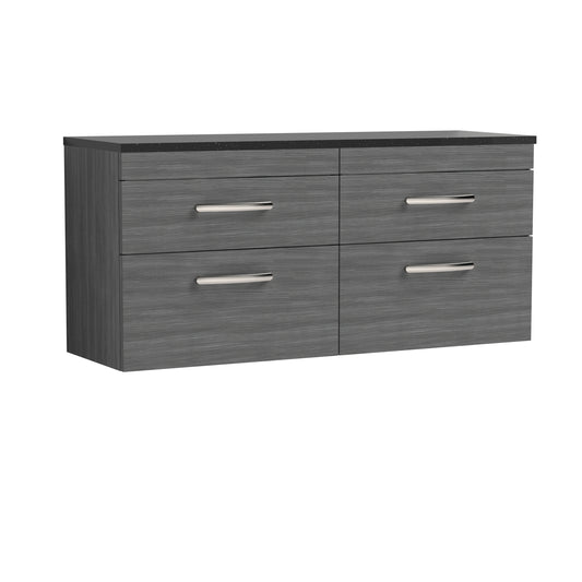 Nuie 1200mm Wall Hung 4-Drawer Unit With Laminate Worktop and Handles