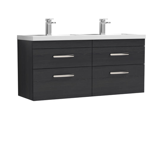 Athena 1200mm Wall Hung 4 Drawer Vanity Unit with Twin Polymarble Basin by Nuie