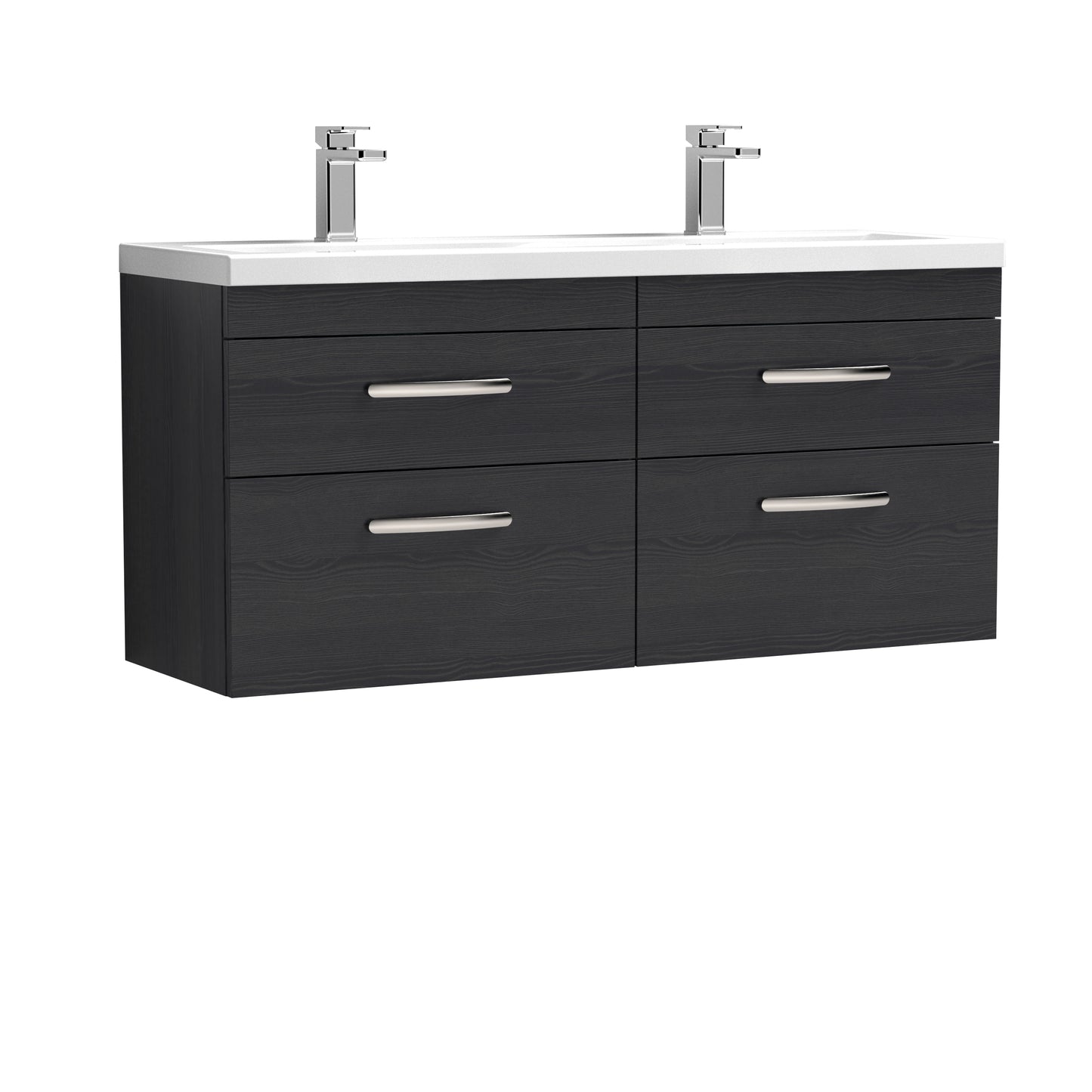 Athena 1200mm Wall Hung 4 Drawer Vanity Unit with Twin Ceramic Basin by Nuie