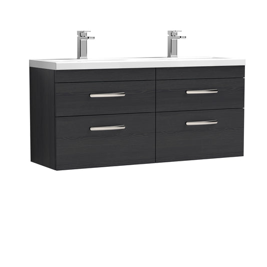 Athena 1200mm Wall Hung 4 Drawer Vanity Unit with Twin Ceramic Basin by Nuie
