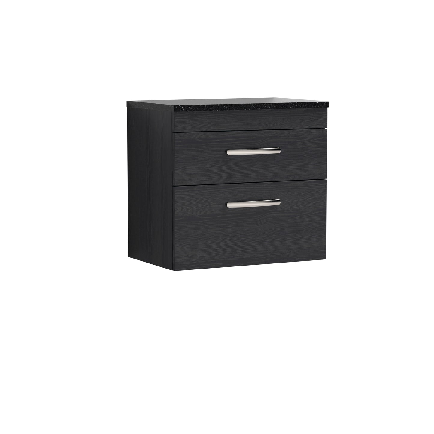 Nuie Athena 600mm Charcoal Black Wall Hung 2 Drawer Vanity Unit With Sparkling Black Worktop