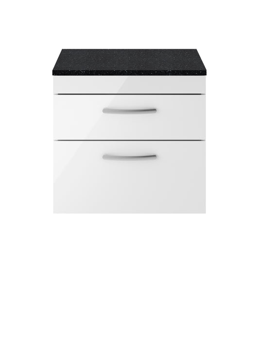 Nuie Athena 600mm Wall Hung 2 Drawer Vanity Unit With Worktop