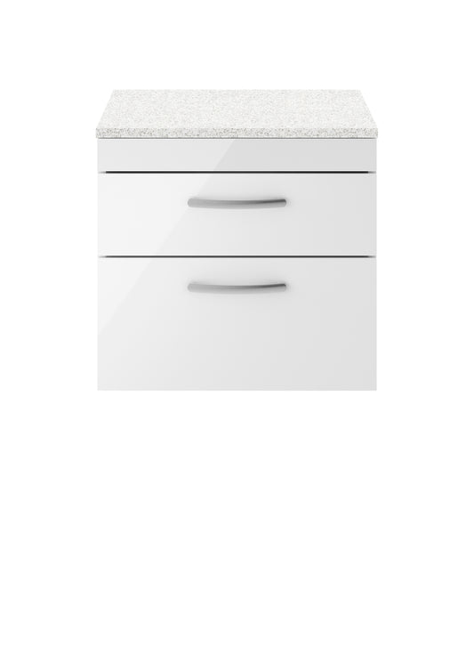Nuie Athena 600mm Wall Hung 2 Drawer Vanity Unit With Sparkling White Worktop