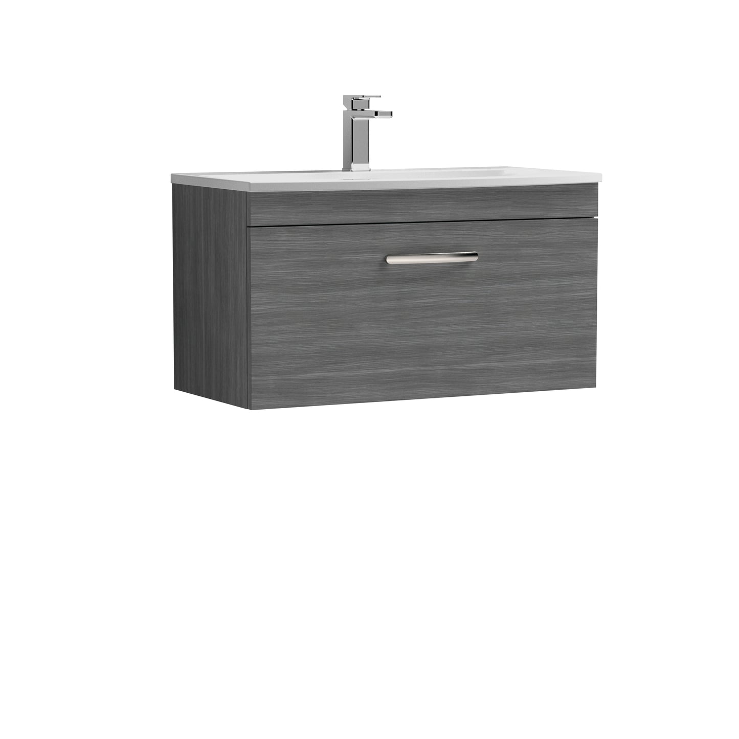 Athena 800mm Wall Hung Single Drawer Vanity Unit with Curved Basin by Nuie