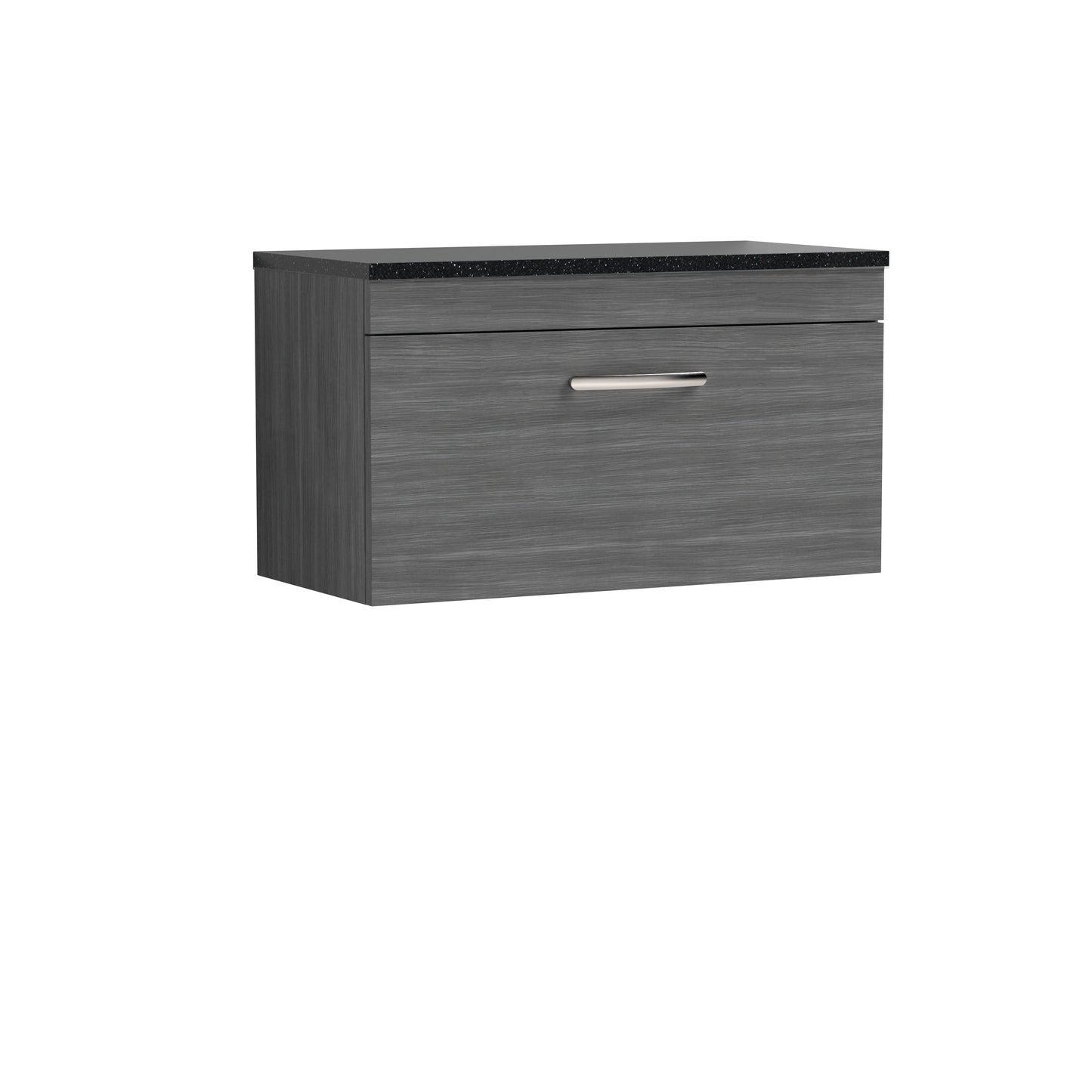 Nuie 800mm Anthracite Woodgrain Wall Hung Single Drawer Vanity Unit With Worktop