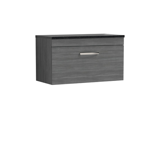Nuie 800mm Anthracite Woodgrain Wall Hung Single Drawer Vanity Unit With Worktop