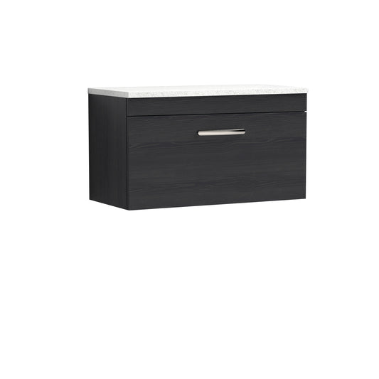 Nuie Athena 800mm Charcoal Black Wall Hung Single Drawer Vanity Unit With Handle & Laminate Worktop