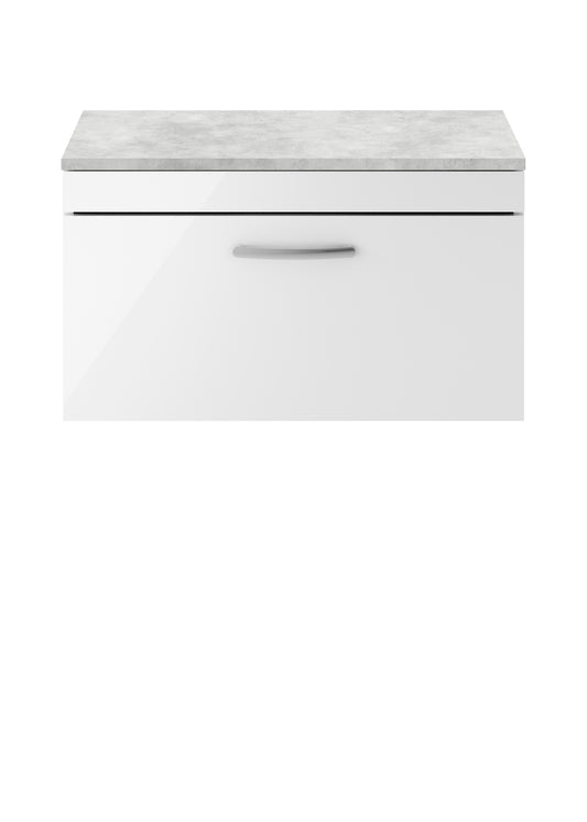 Nuie Athena 800mm Gloss White Wall Hung Vanity Unit With Single Soft Close Drawer and Grey Worktop