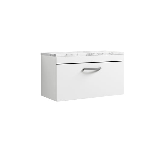Nuie 800mm Gloss White Wall Hung Single Drawer Unit With Laminate Worktop