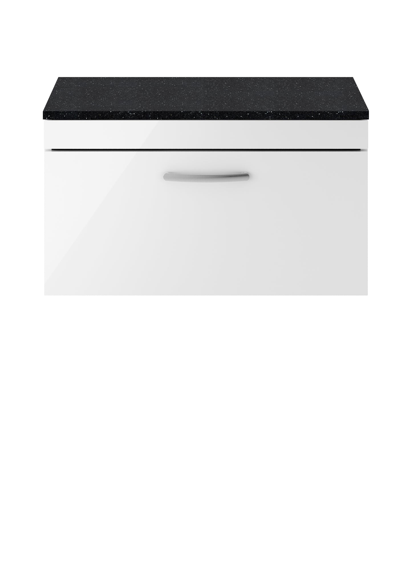 Nuie Athena 800mm Wall Hung Single Drawer Vanity Unit With Soft Close Drawers & Sparkling Black Worktop