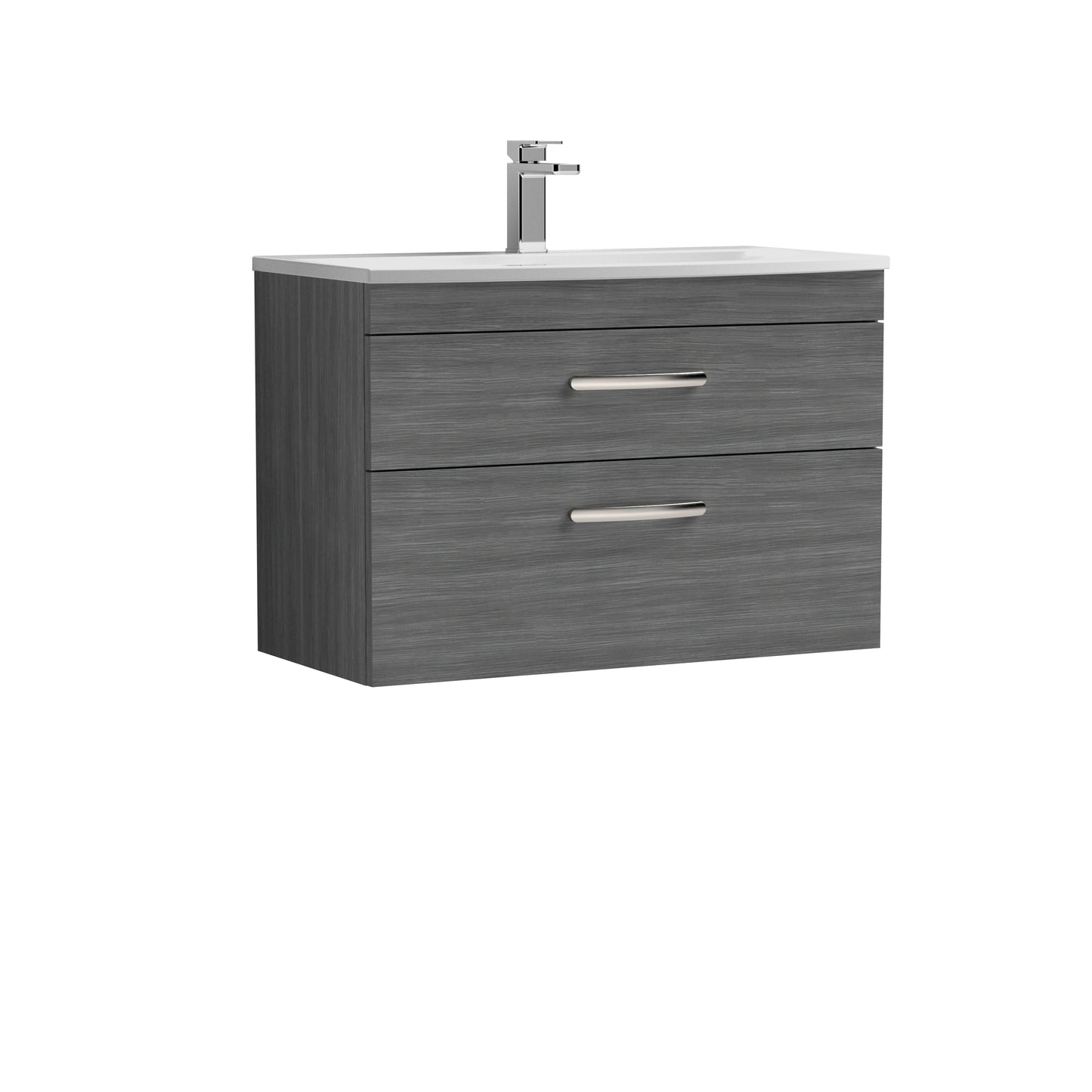 Athena 800mm Wall Hung 2 Drawer Bathroom Vanity Unit with Curved Basin by Nuie