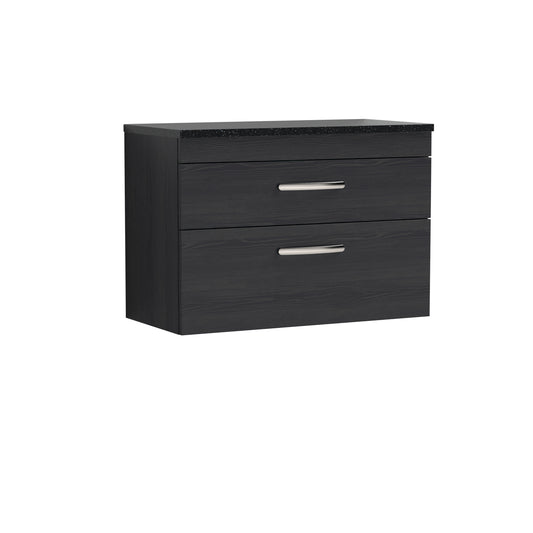 Nuie Athena 800mm Charcoal Black Wall Hung 2 Drawer Vanity With Laminate Worktop & Soft Close Drawers