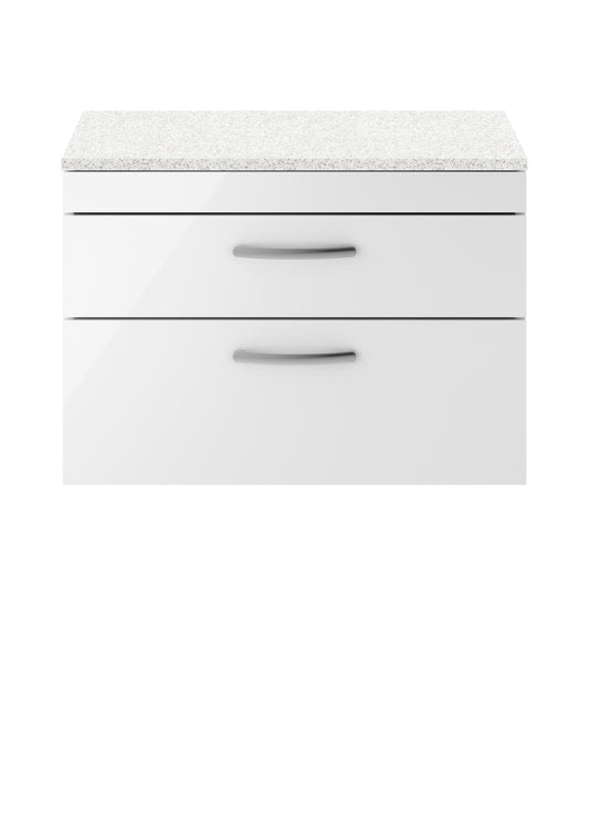 Nuie Athena 800mm Wall Hung 2 Drawer Vanity Unit With Sparkling White Worktop