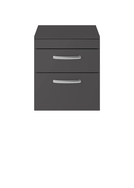 Nuie 500mm Gloss Grey Wall Hung 2 Drawer Vanity Unit With Worktop