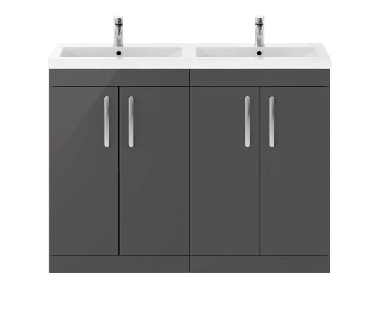 Nuie Athena 1200mm Gloss Grey Floor Standing 4 Door Vanity Unit With Twin Basin