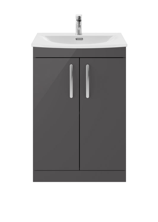 Nuie Athena 600mm Floor Standing 2 Door Vanity Unit with 1 Tap Hole Basin