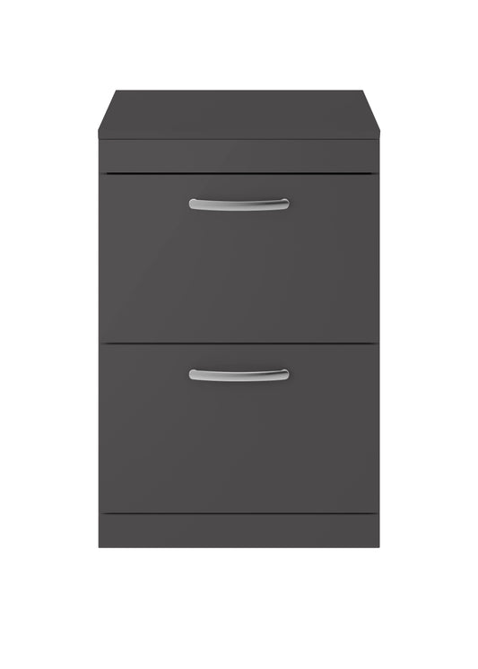 Nuie Athena 600mm Gloss Grey Floor Standing 2 Drawer Vanity Unit With Worktop