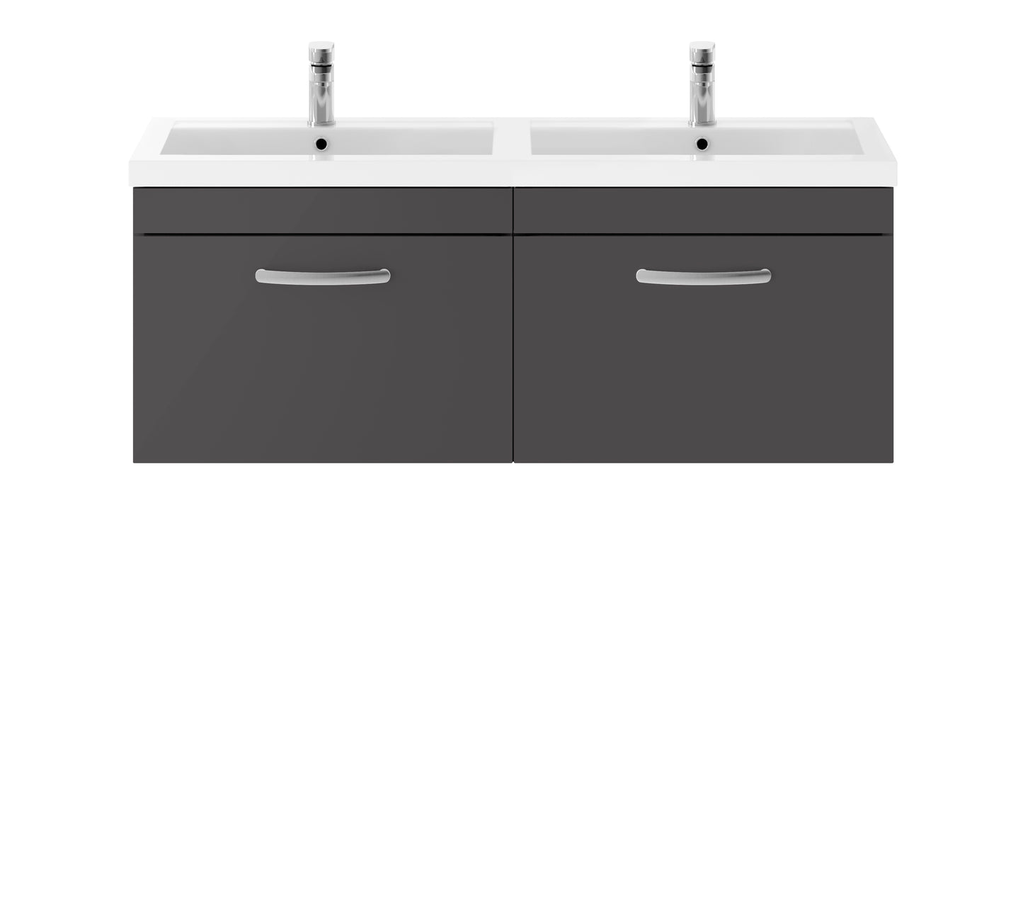 Athena 1200mm Wall Hung 2 Drawer Vanity Unit With Twin Polymarble Basin by Nuie