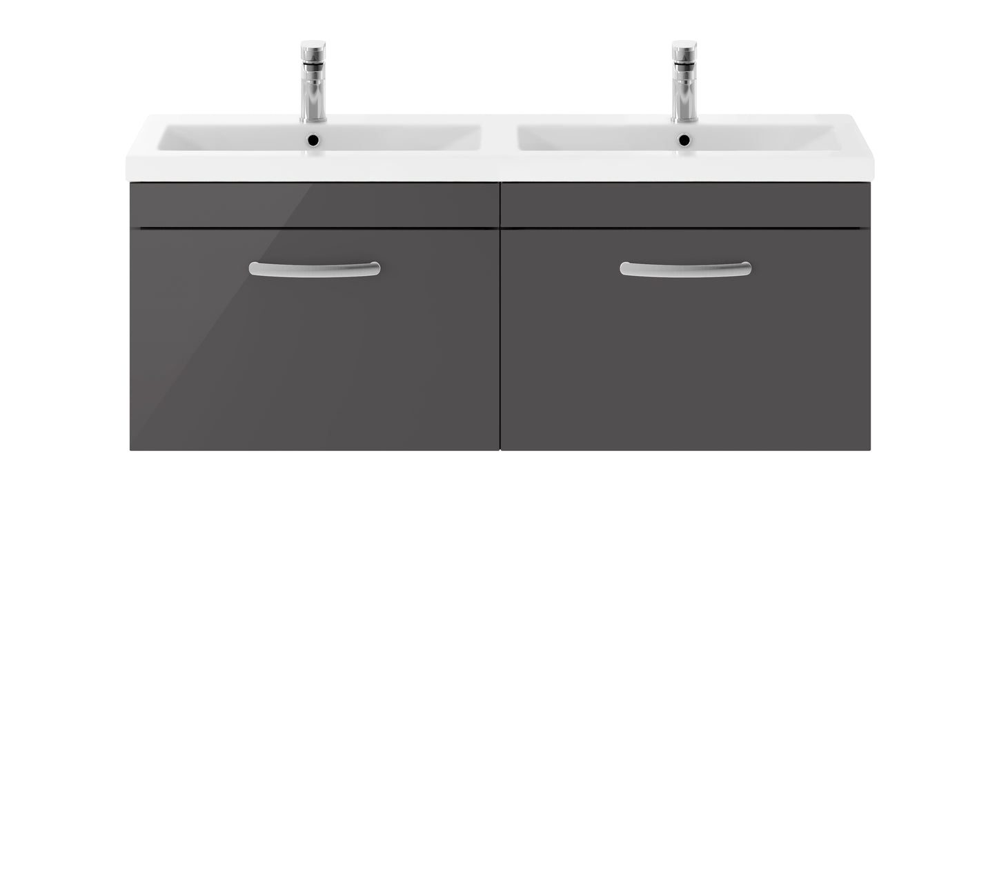 Athena 1200mm Wall Hung 2 Drawer Vanity Unit with Twin Ceramic Basin by Nuie