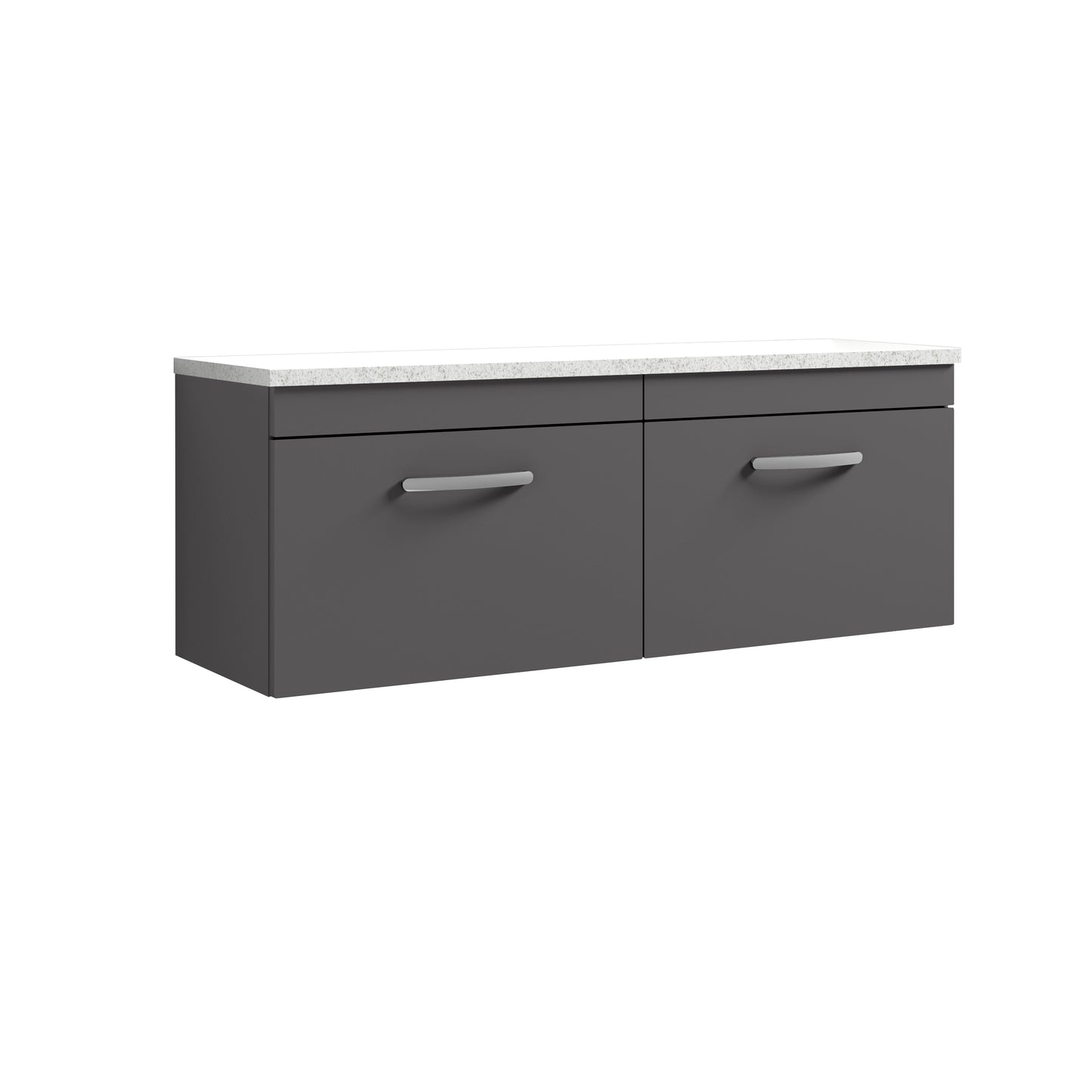 Nuie 1200mm Gloss Grey Wall Hung 2-Drawer Unit With Laminate Worktop