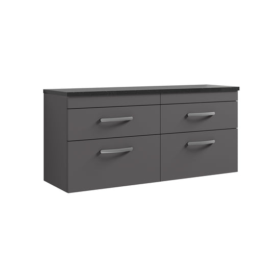 Nuie 1200mm Gloss Grey Wall Hung 4-Drawer Unit With Laminate Worktop & Handles