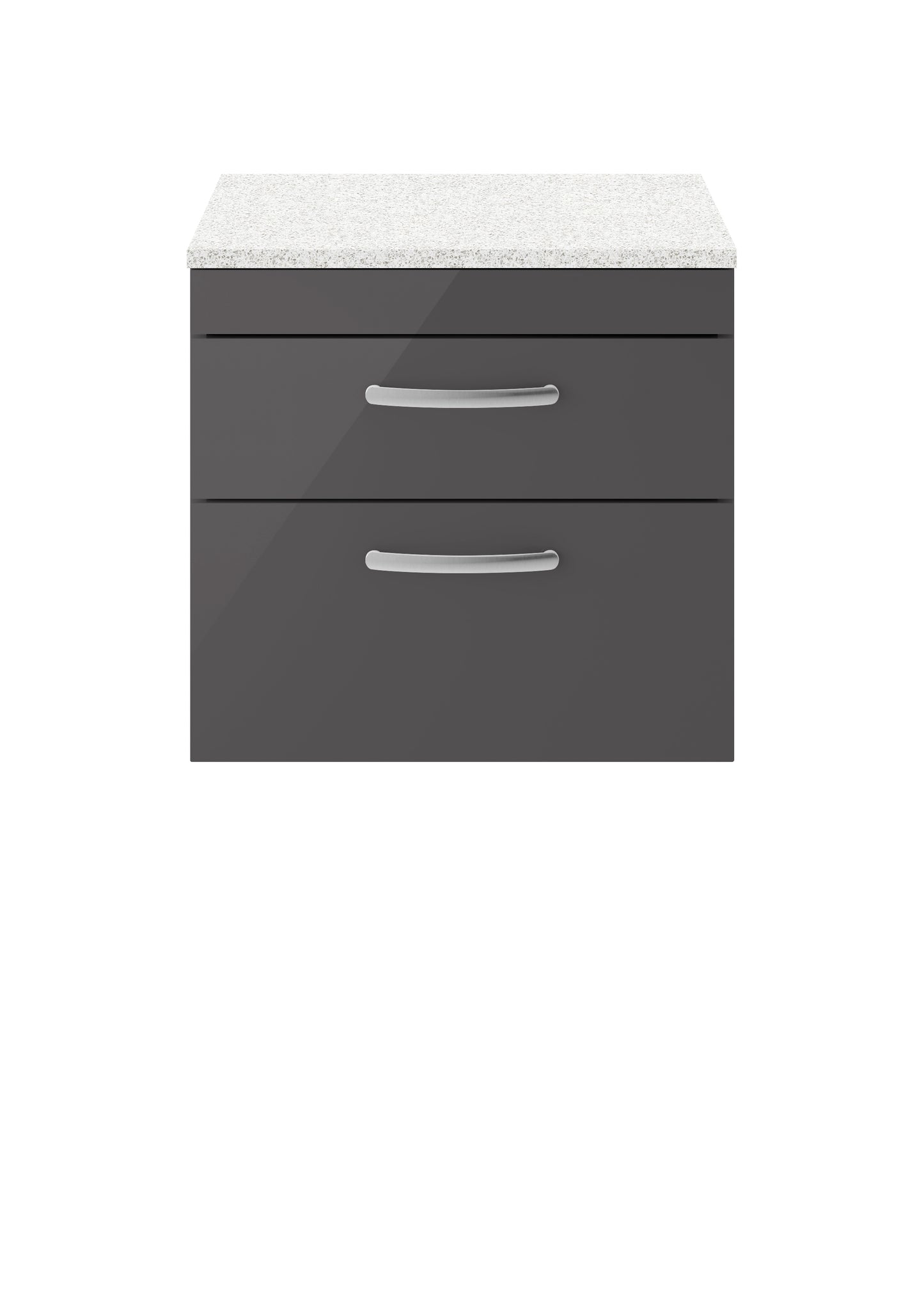 Nuie Athena 600mm Gloss Grey Wall Hung 2 Drawer Vanity Unit With Sparkling White Worktop