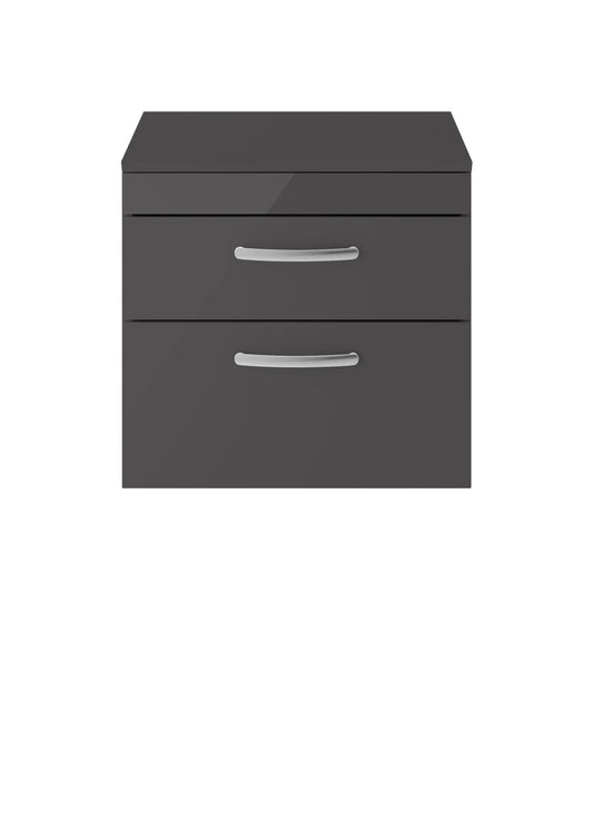 Nuie Athena 600mm Wall Hung 2 Drawer Vanity Unit With Worktop