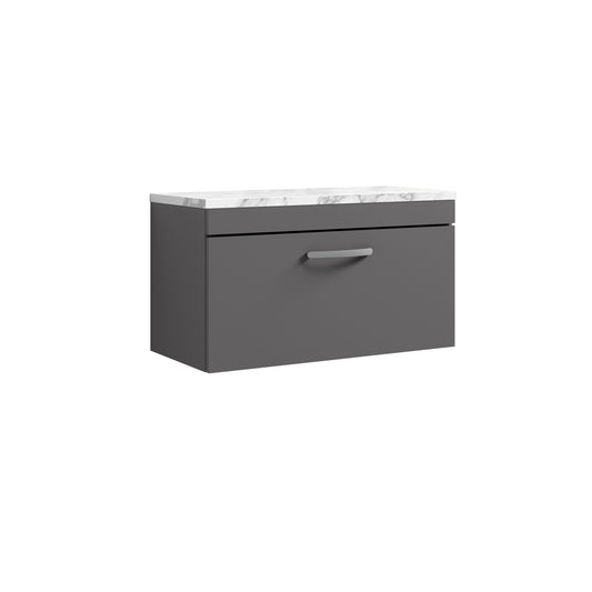Nuie 800mm Gloss Grey Wall Hung Single Drawer Unit With Laminate Worktop