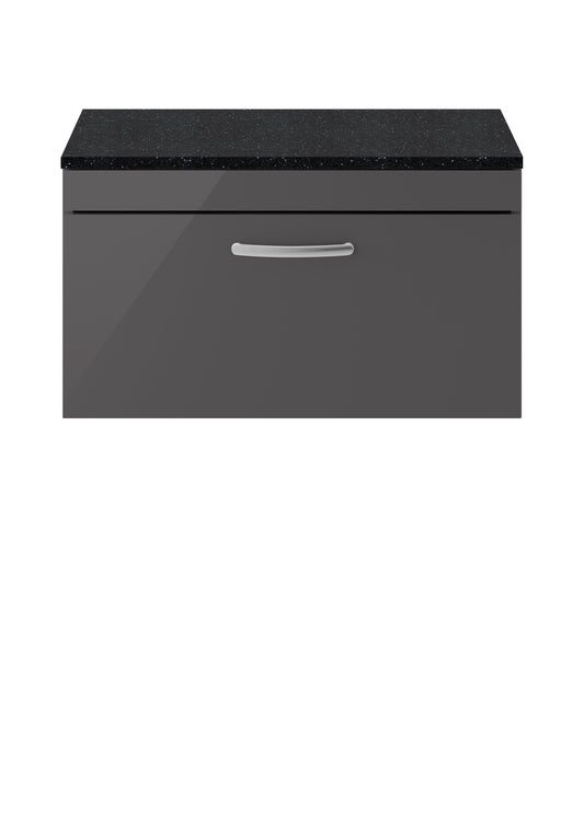 Nuie Athena 800mm Wall Hung Gloss Grey Vanity Unit With Soft Close Drawers & Worktop