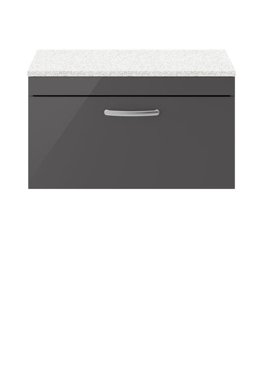 Nuie Athena 805mm Gloss Grey Wall Hung Single Drawer Vanity Unit With Sparkling White Worktop