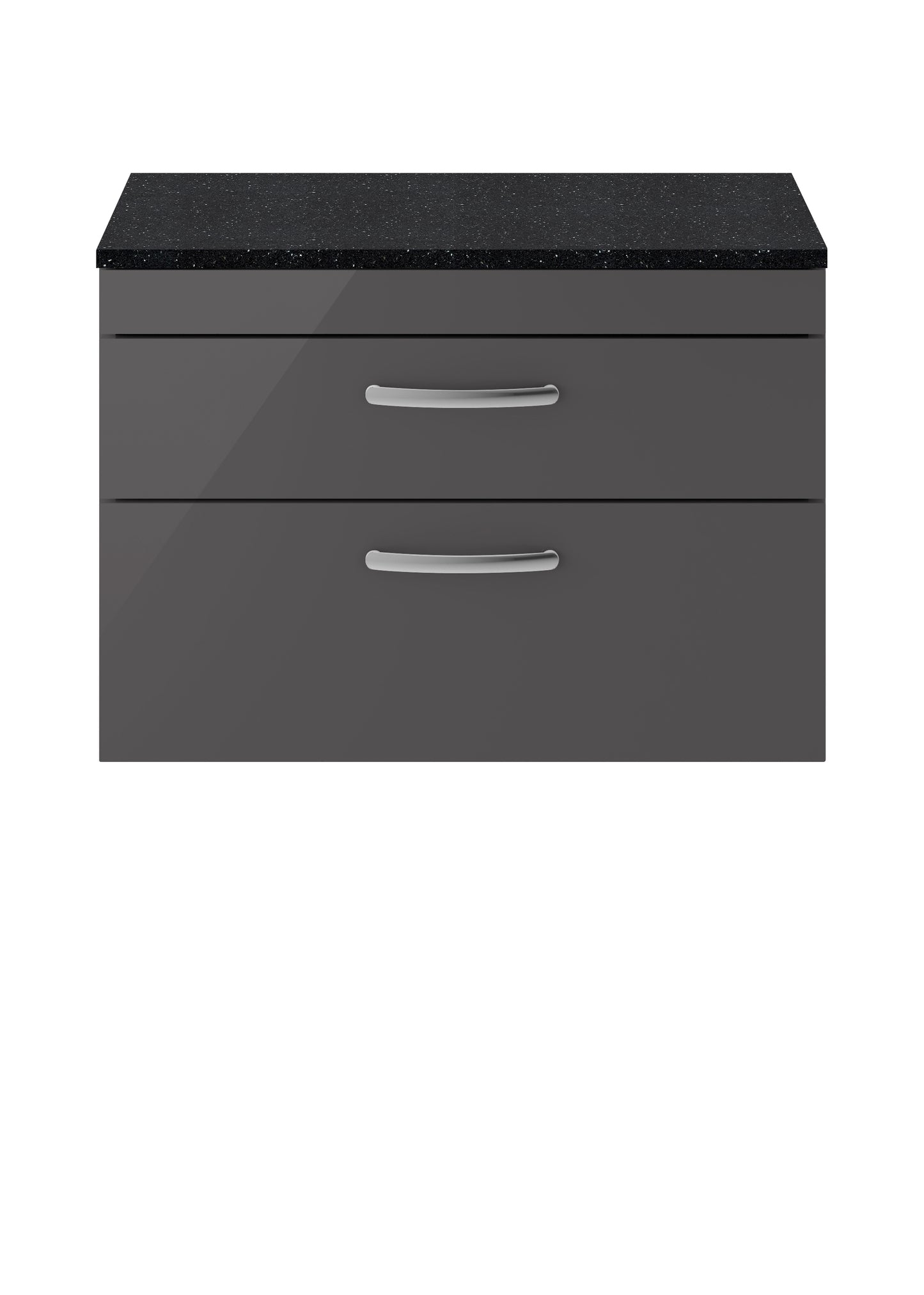 Nuie Athena Gloss Grey 800mm Wall Hung 2 Drawer Vanity Unit With Sparkling Black Worktop