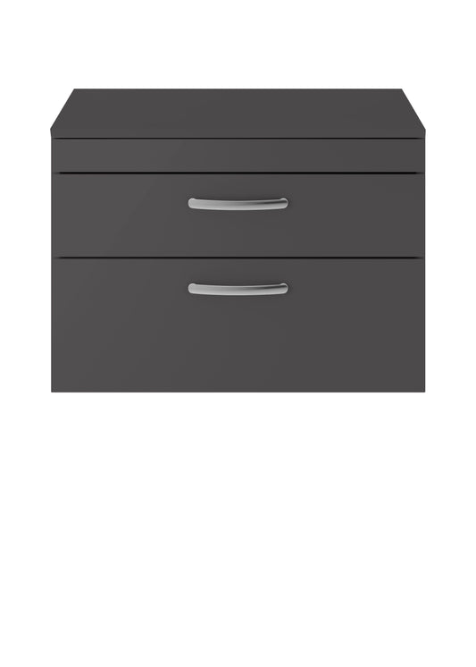 Nuie 800mm Gloss Grey Wall Hung 2 Drawer Vanity Unit With Worktop