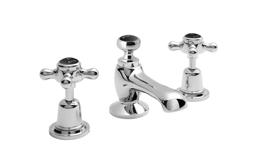 Black Topaz With Crosshead Handle 3 Tap Hole Basin Mixer