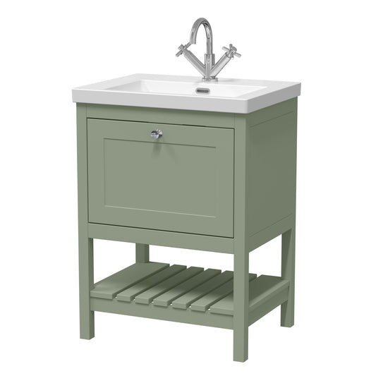 Hudson Reed Bexley 600mm Fern Green Traditional Floor Standing 1 Drawer Vanity Unit with 1 Tap Hole Basin