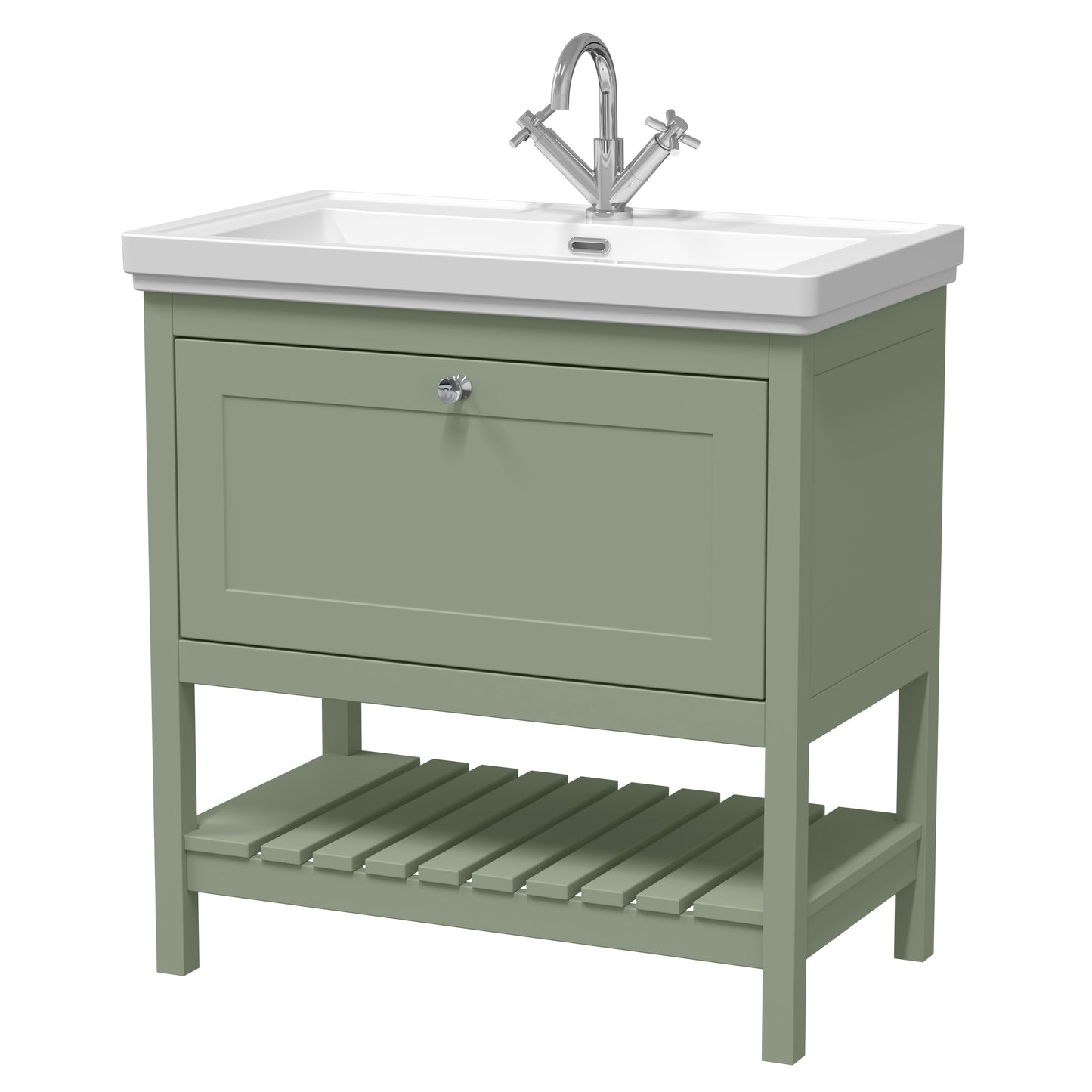 Hudson Reed Bexley 800mm Fern Green Floor Standing 1 Drawer Vanity Unit with 1 Tap Hole Basin