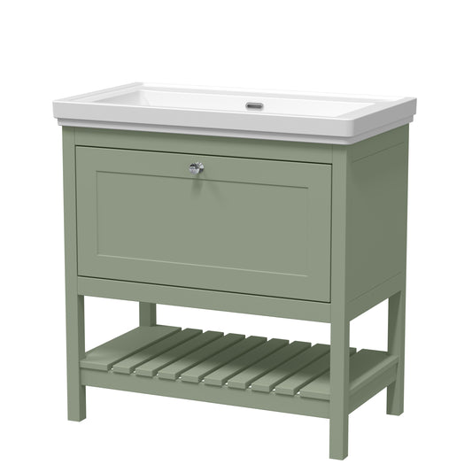 Bexley Floor Standing 1 Drawer Vanity & 0 Tap Hole Fireclay Basin, 800mm