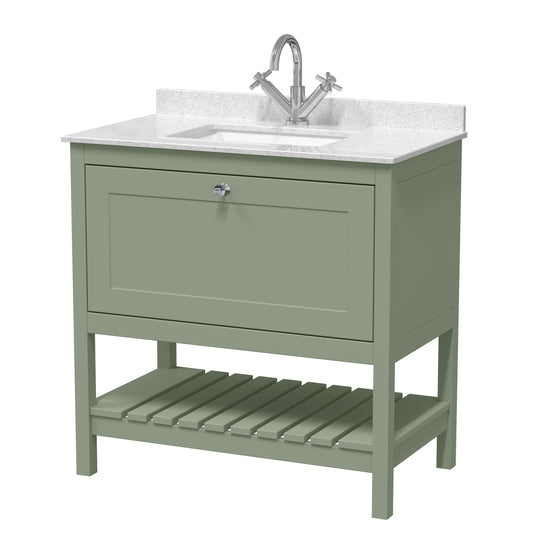 Hudson Reed Bexley 800mm Fern Green Floor Standing Vanity Unit with Single Bowl 1 Tap Hole Marble Top
